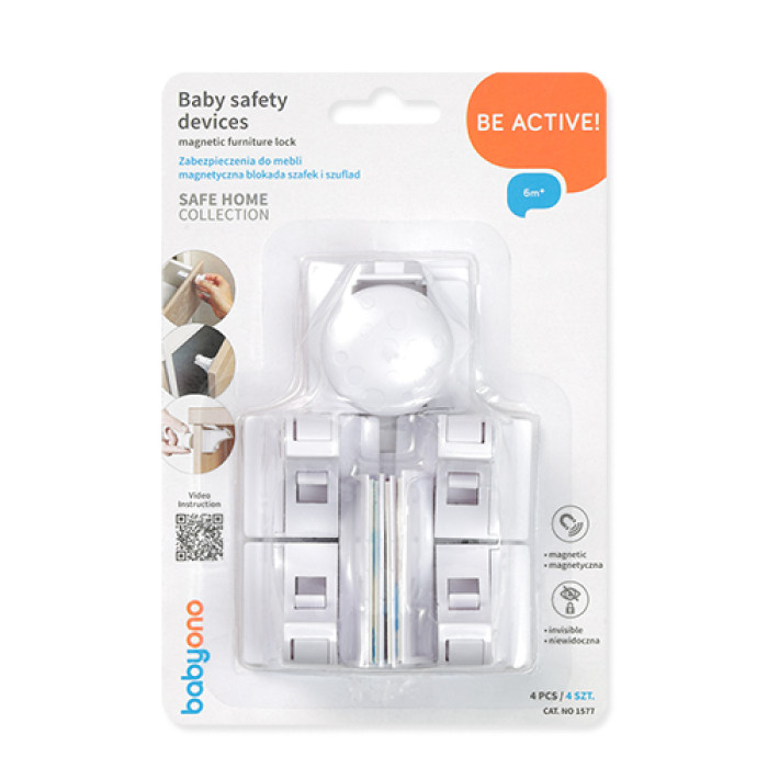 Magnetická poistka na skrinky BabyOno 4 ks, nalepovacia