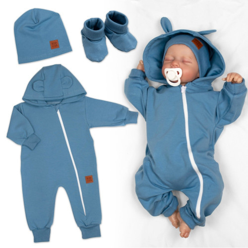 Rastúci teplákový overal pre bábätko, čiapky, topánky, 3D, Nature -  tm. modrý, 68/74