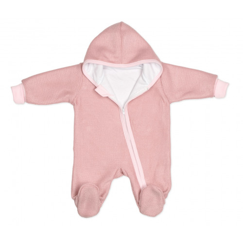 Pletený overal s kapucňou, CUTE - púdrovo růžová, veľ. 62