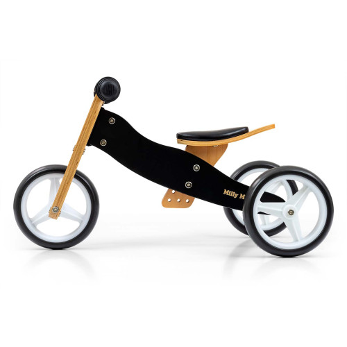 Drevené odrážadlo JAKE 2v1 – trojkolka aj bicykel, 12–36 mesiacov, Milly Mally, čierne
