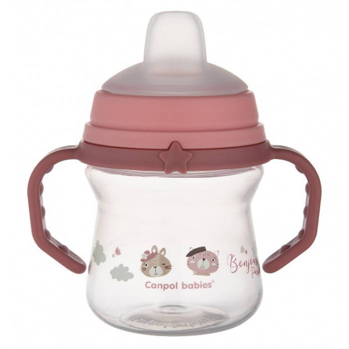 Nevylievací hrnček Canpol Babies s mäkkým náustkom - Bonjour, ružový, 150 ml