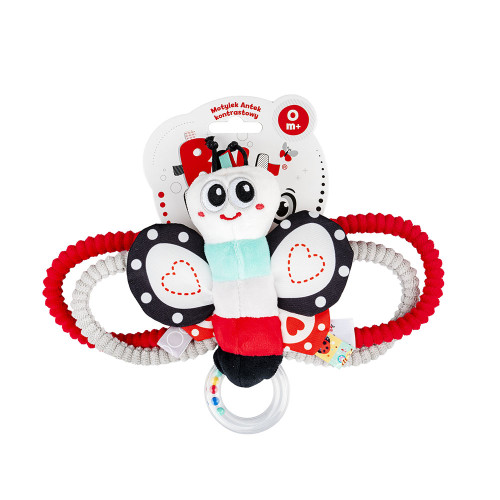 Hrkálka motýlik pre bábätká – zmyslová hračka od narodenia, biela, červená, čierna