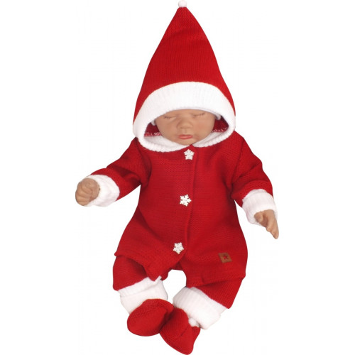 Z&Z 3-dielna pletená súprava, kabátik, nohavice a topánočky Baby Santa, červená, veľ. 86