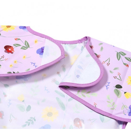 Zásterka, podbradník nepremakavý s dlhým rukávom a vreckom BabyOno - Garden, lila