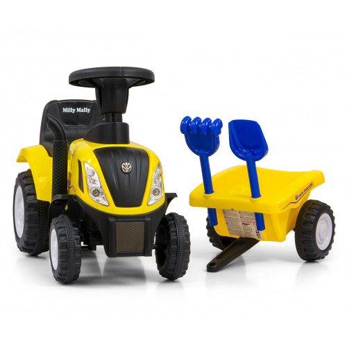 Detský traktor odrážadlo New Holland s prívesom - žltý