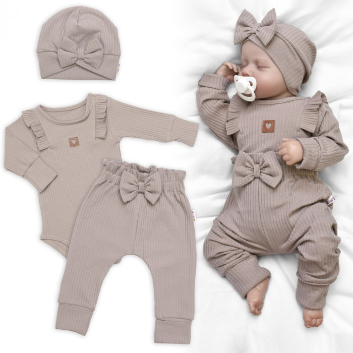 Rebrovaná rastúca súprava 3D, Baby Girl - taupe, veľ. 68/74
