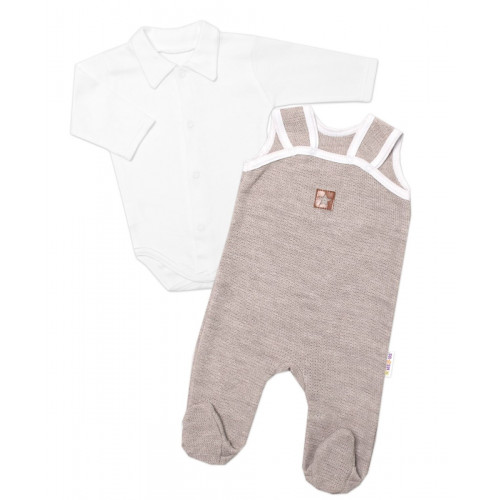 Baby Nellys 2-dielna súpravička Star, body dl. rukáv + pletené dupačky, béžové, veľ. 62