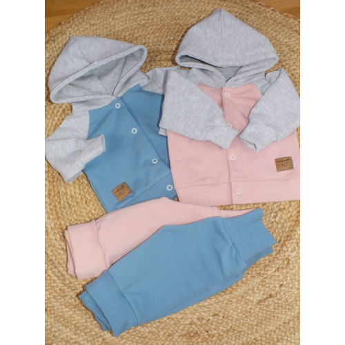 Tepláková súprava s kapucňou Magic Kazum, ružová/sivá, veľ. 74