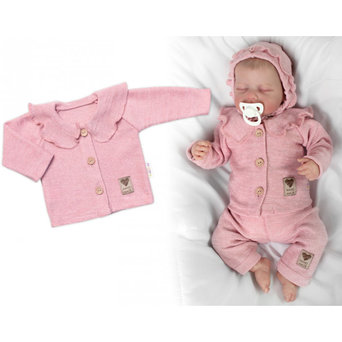 Pletený svetrík s volánikom Girl, Baby Nellys, púdrovo ružová, veľ. 74