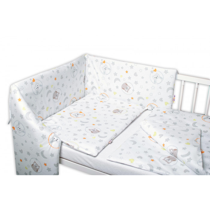 3-dielna sada - mantinel s obliečkami Malé sovy - biela, 135x100 cm
