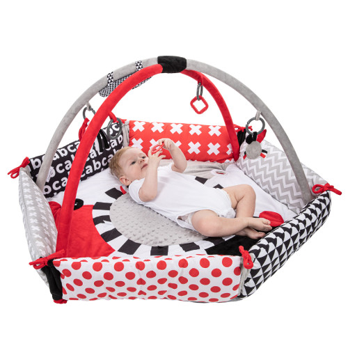 Kontrastná hracia deka pre bábätko SENSORY TOYS s hracou tyčou, 110 cm