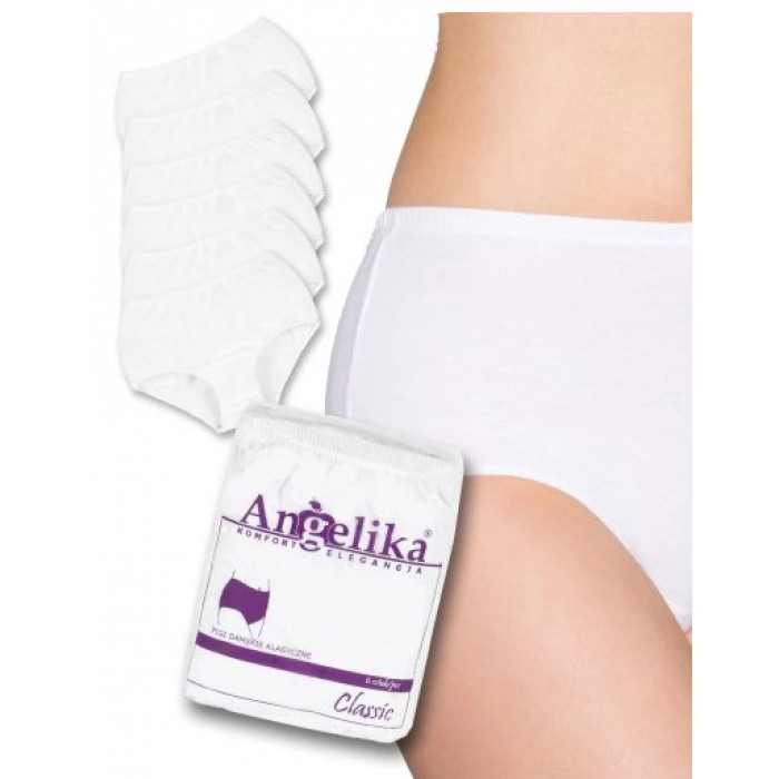 Bavlnené nohavičky Angelika s vysokým pásom, 6ks v balení, biele, veľ. 3XL