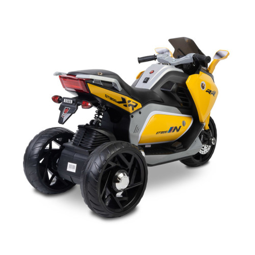 Elektrická trojkolka pre deti TOYZ – 2 motory, LED, USB, žltá