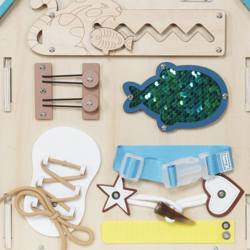Montessori Activity board Domček tyrkysový