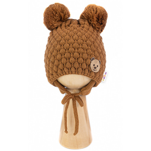 Zimná pletená čiapka Teddy na zaväzovanie, hnedá