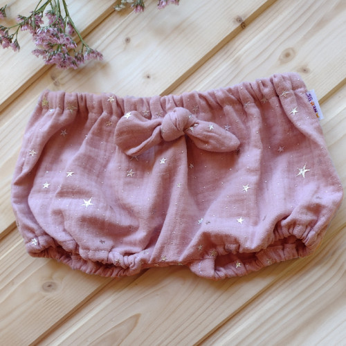 Baby Nellys mušelínové letné kraťasky Stars s mašličkou, pudrové, veľ. 92/98