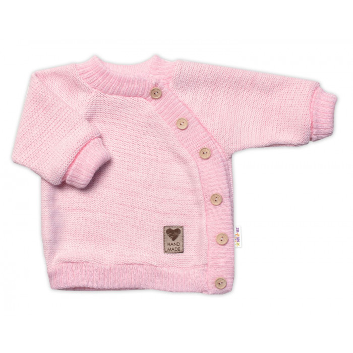 Detský pletený svetrík s gombíkmi, zap. bokom, Handmade Baby Nellys, ružový, veľ. 68/74