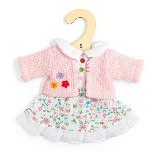 Bigjigs Toys Kvetinové ružové šaty a svetrík pre bábiku 28 cm