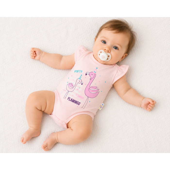 Baby Nellys Bavlnené dojčenské body, kr. rukáv, Flamingo - sv. růžové, veľ. 62
