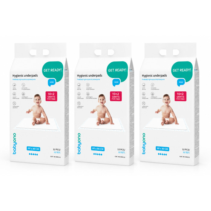 Komplet Hygienické podložky BabyOno 60×90 cm – komplet 3 balenia (30+6 ks zadarmo)