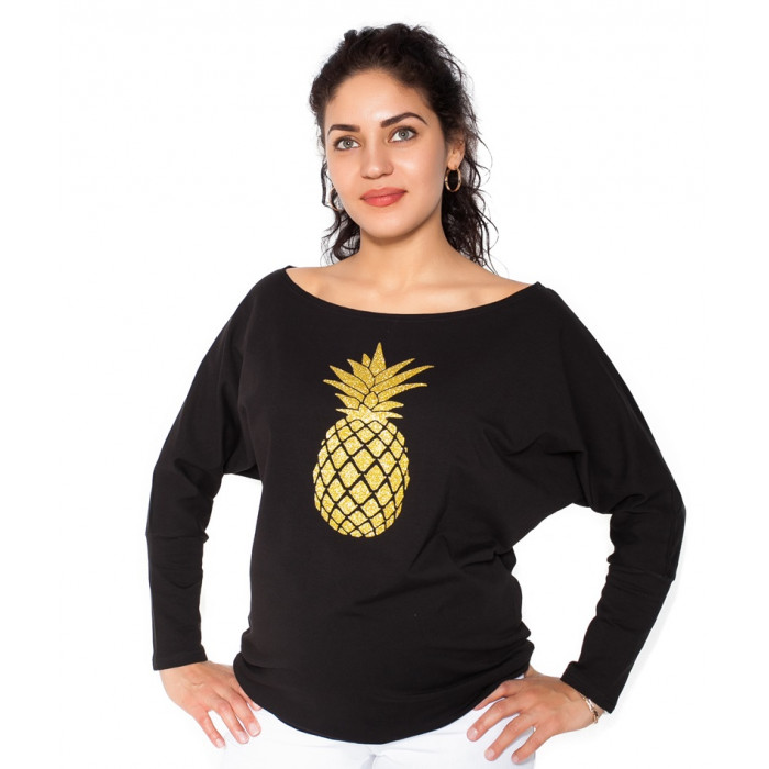 Be MaaMaa Tehotenská mikina, triko Ananas - čierné. vel. XS