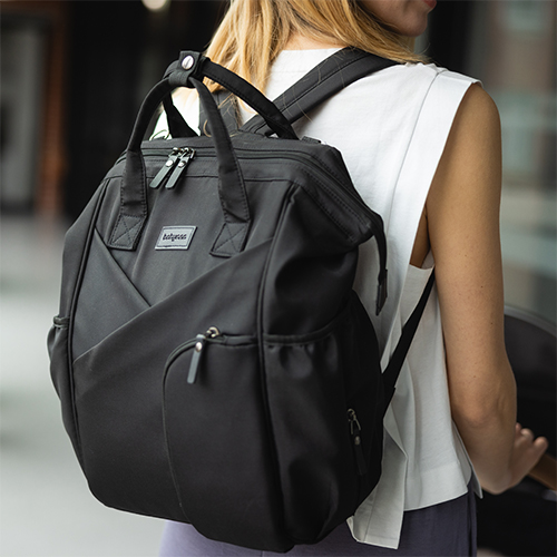 Prebalovací batoh Modern Style – čierny, 12 vreciek, s podložkou, na kočík, čierna