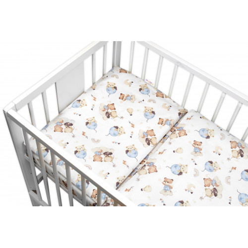 Mantinel s obliečkami do postieľky, 3D sada - Zábava s balónikmi, biela/modrá, 135x100 cm