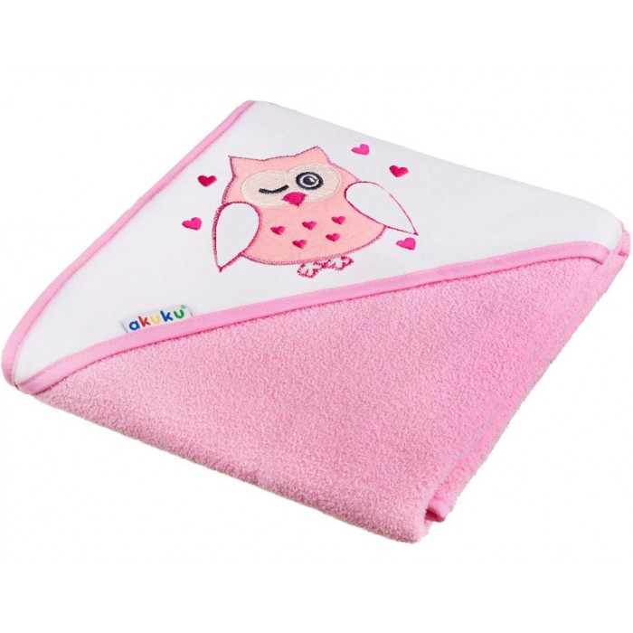 Akuku Detská osuška s kapucňou 80 x 80cm, froté - Sova, ružová