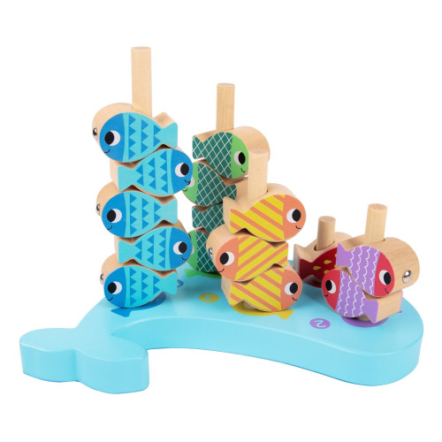 2Kids Toys Motorická hra 3v1 Veľryba – rybárčenie, navliekanie, triedenie, cert. drevo, 3+