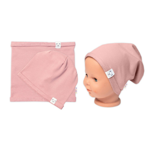 Čiapka s nákrčníkom bavlna, Little Bear, Baby Nellys, púdrová, veľ. 92/98