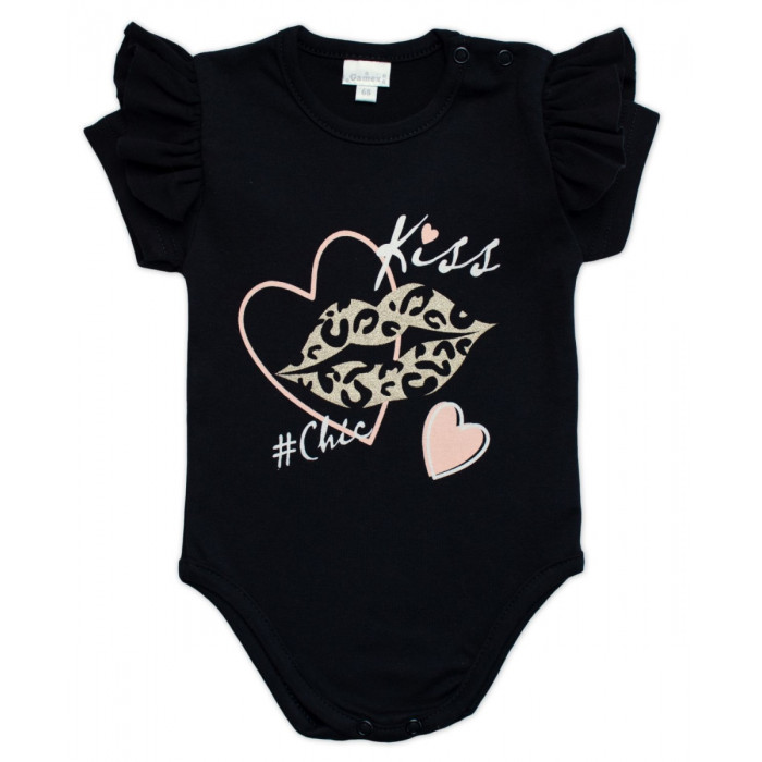 G-baby Dojčenské body s volánikom Kiss - čierne, veľ. 92