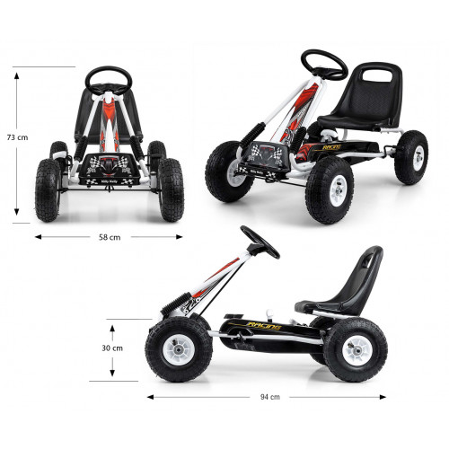 Dětská šlapací motokára THOR – nafukovací kola, brzda, 3–8 let, černá, bílá