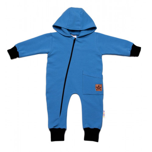 Teplákový overal s vreckom a kapucňou BOY, Baby Nellys, modrý