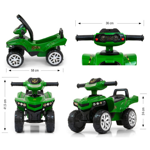 Detské odrážadlo štvorkolka Quad Monster Milly Mally, svetla, zvuky - zelené