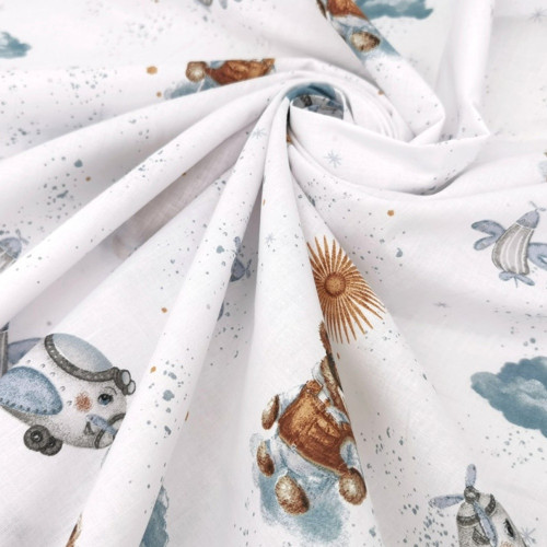 Obojstranná deka, Bavlna/Minky 100 x 75 cm, Méďa pilot - biela, modrá