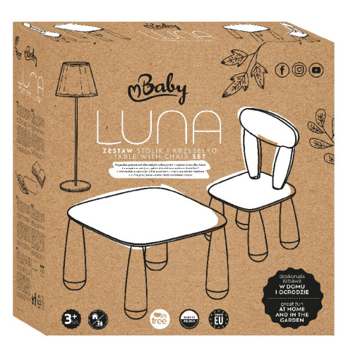 Detský set stolík a stolička na hranie a kreslenie luna, biela, béžová