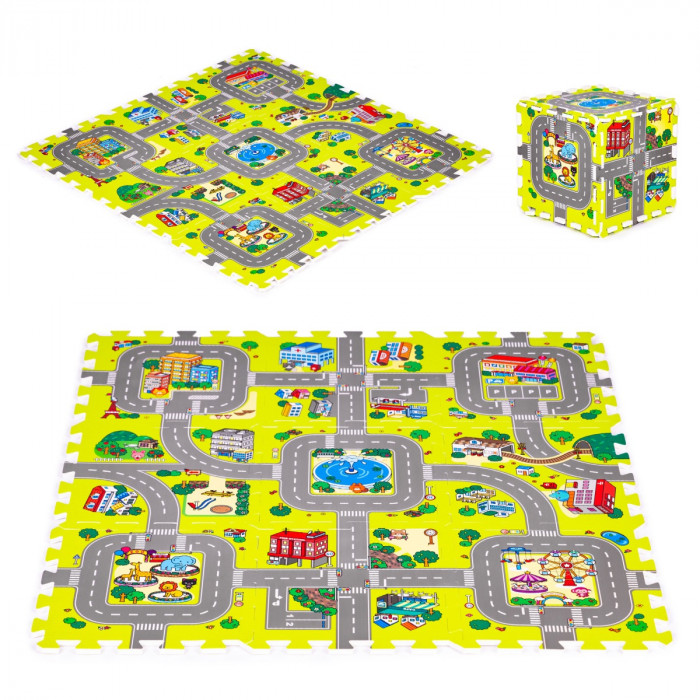 Penové puzzle, podložka - Mesto, 9 dielov