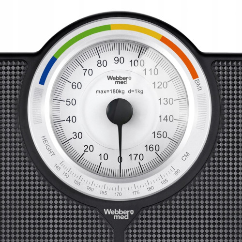 Klasická mechanická analógová kúpeľňová váha s BMI čierna 180 kg