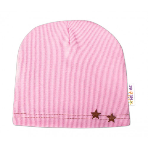 Baby Nellys Rebrovaná čiapka Hviezdičky - ružová