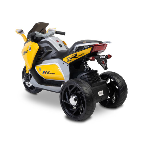 Elektrická trojkolka pre deti TOYZ – 2 motory, LED, USB, žltá