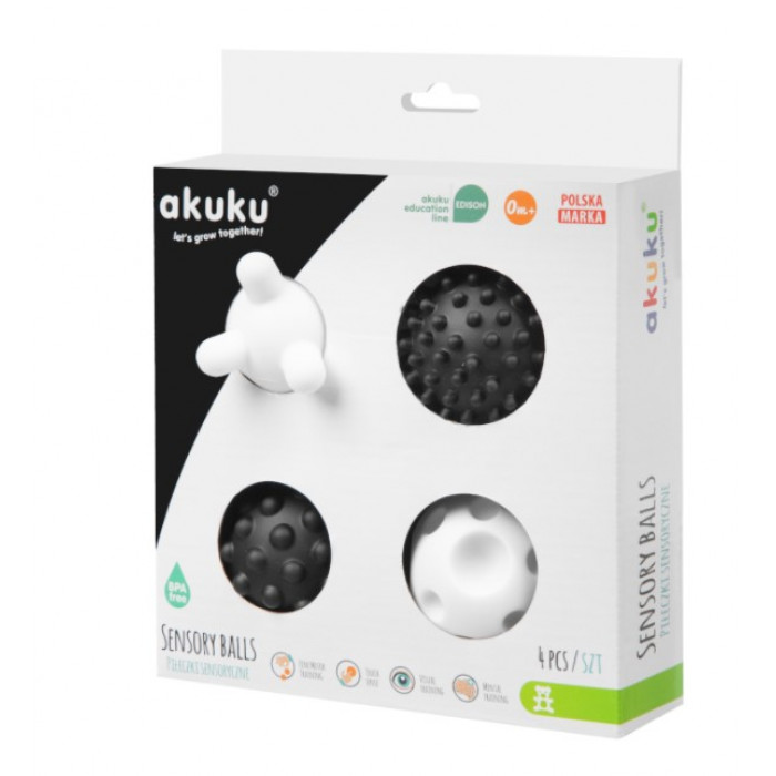 Akuku Edukačný senzorické balóniky, 4 ks v krabičke, čierna / biela