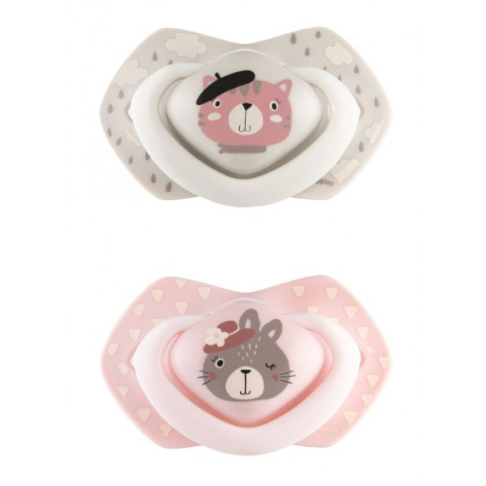 Canpol Babies 2 ks symetrických silikónových cumlíkov, 6-18m, Bonjour Paris, ružová/sivá