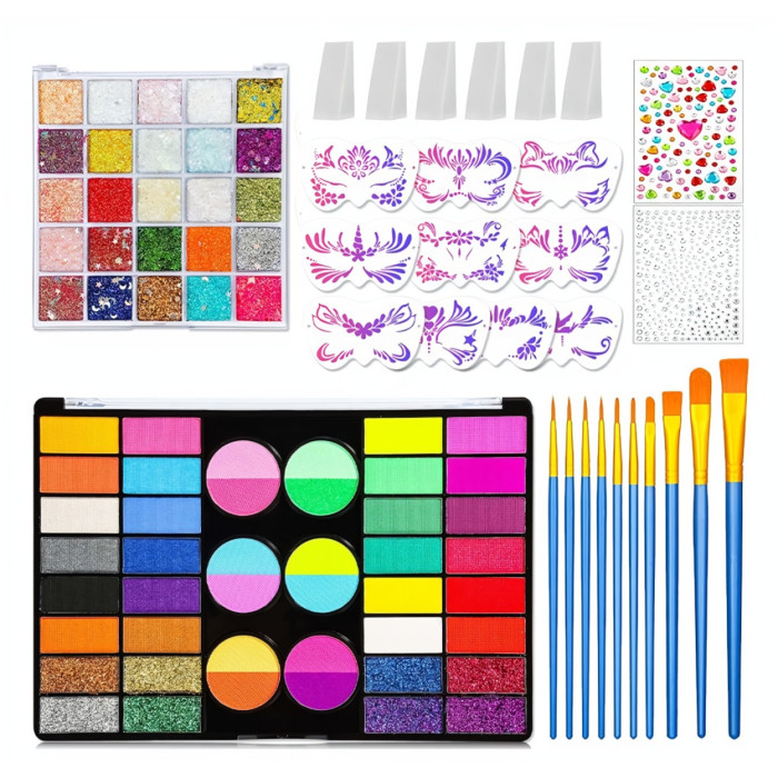 Veľká detská kreatívna sada farieb na telo a tvár 54 farieb