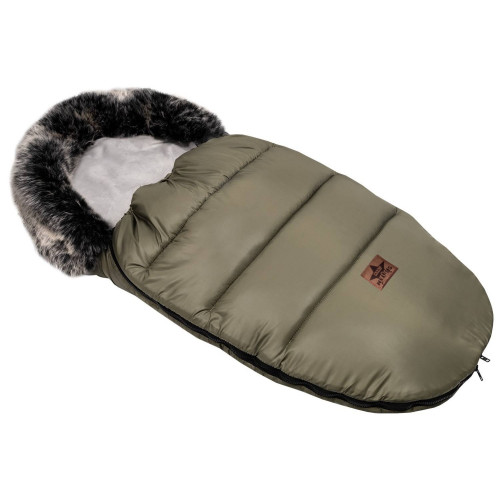 Zimný fusak s kožušinou + rukávnik zadarmo, Baby Nellys, 50 x 100cm, olivový