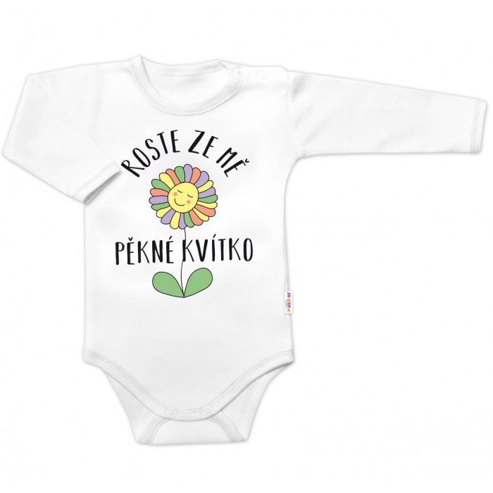 Body dlhý rukáv Roste ze mě pěkné kvítko, Baby Nellys, biele, veľ. 80