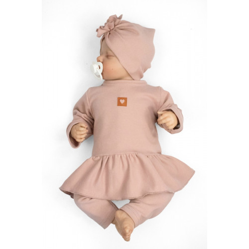 Bavlnená sada, 3D, tunika, legíny, turban - púdrovo ružová, veľ. 80