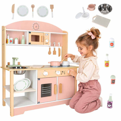 Detská drevená kuchynka Modern Classic 82 cm – ružová