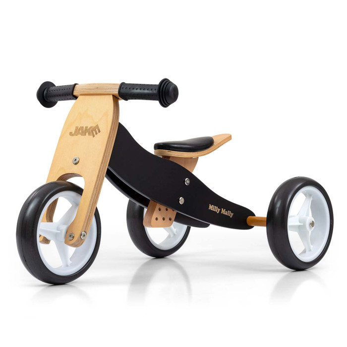 Drevené odrážadlo JAKE 2v1 – trojkolka aj bicykel, 12–36 mesiacov, Milly Mally, čierne
