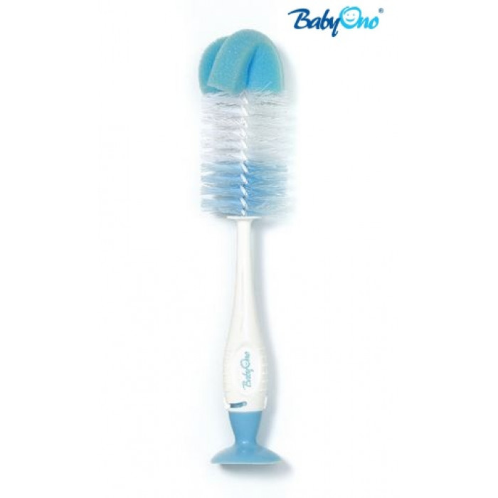 BabyOno Kefa na umývanie fľaštičiek s prísavkou - modrý