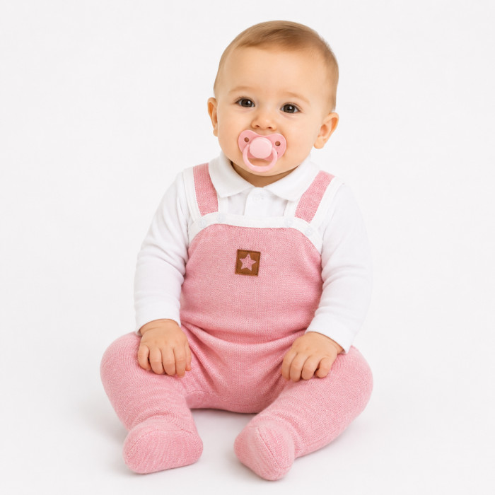 Baby Nellys 2-dielna súpravička Star, body dl. rukáv + pletené dupačky, růžové, veľ. 62